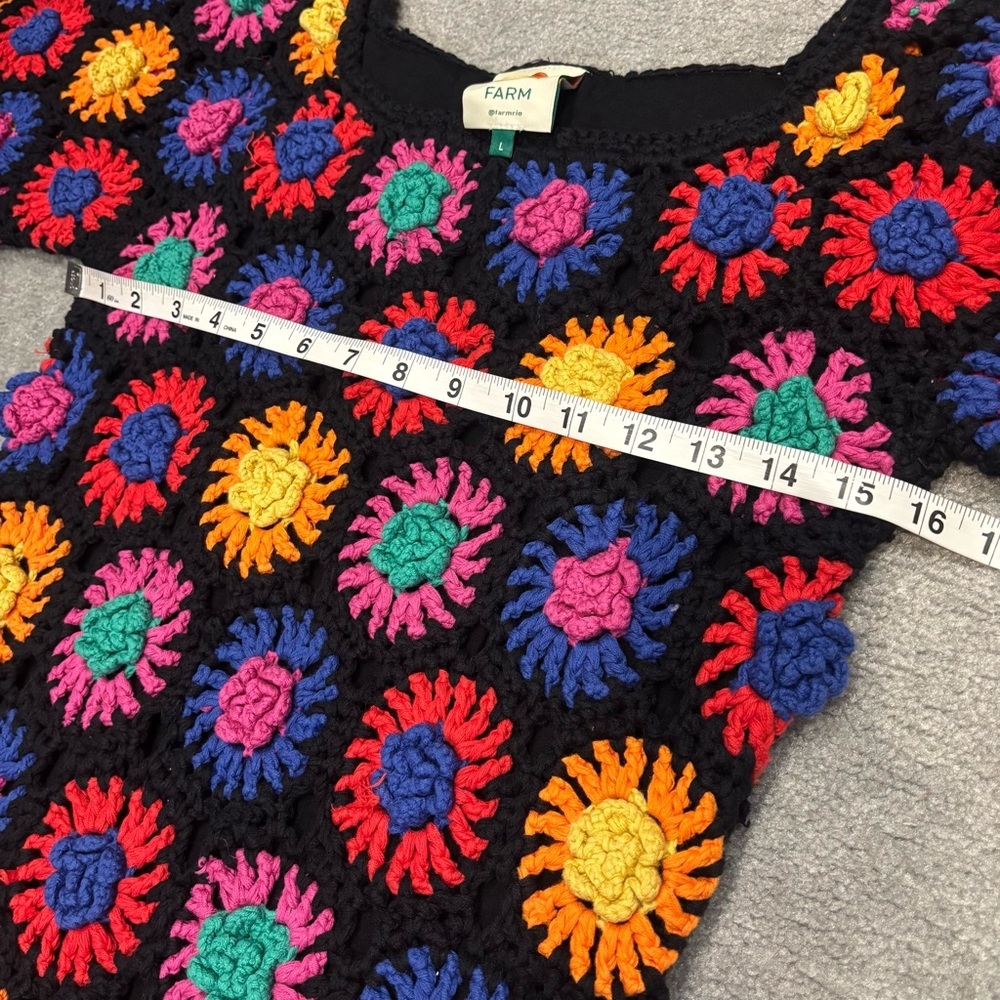 Farm Rio Black Flower Crochet Dress large - Picture 7 of 11
